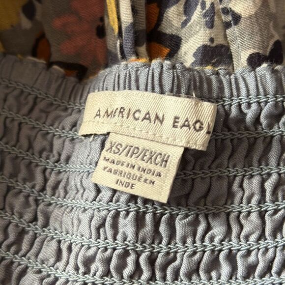 American Eagle Floral Button-Front Puff Sleeve‎ Tie-Back Mini Dress XS - Picture 10 of 13